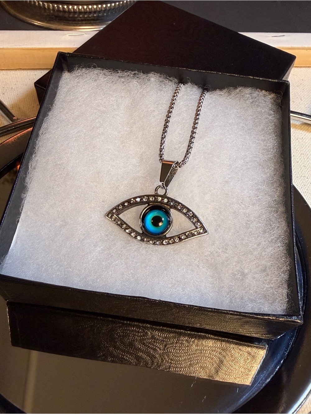 Silver Blue Evil Eye Pendant Necklace - Women's Jewelry - Picture 3 of 4